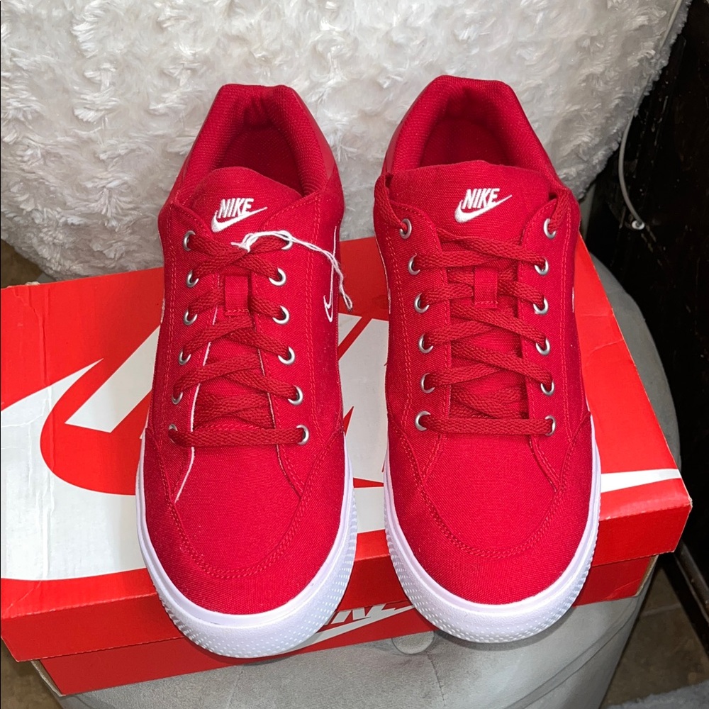 Nike Red Canvas Low-Top Sneakers with White Accents